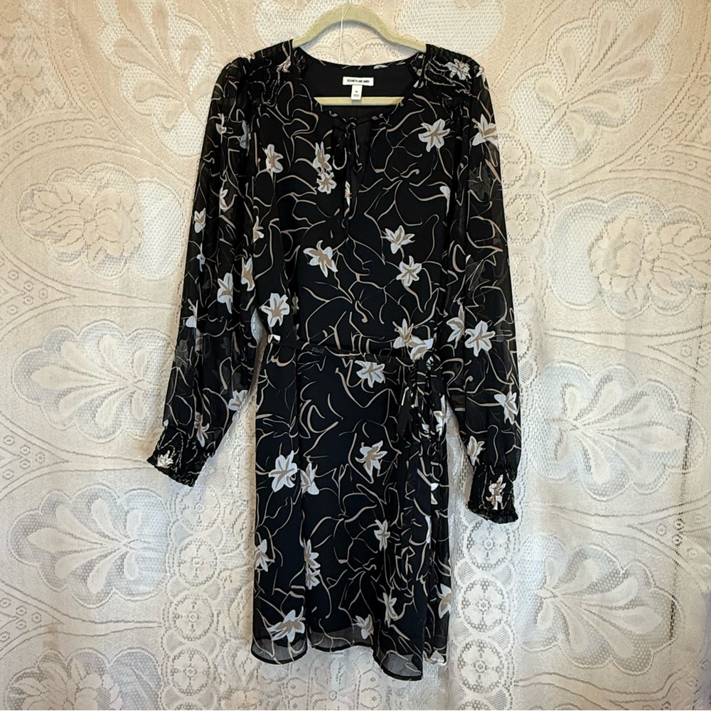 Elizabeth and James Black Floral Sheer-Sleeve Dress – Size XL - Picture 4 of 11